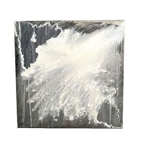 J. I.G. Vintage Abstract Oil on Canvas Painting Snow Black White 39in x 39 in